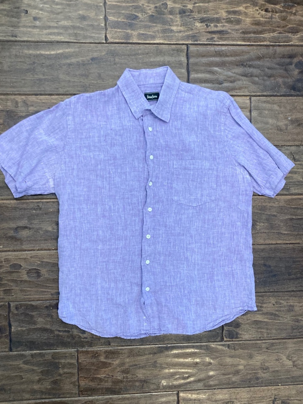 Neiman Marcus Men's Large 100% Linen Purple Short Sleeve Button Up